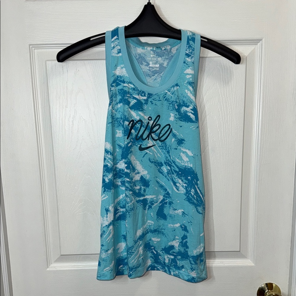Nike Aqua and White Graphic Tank Top